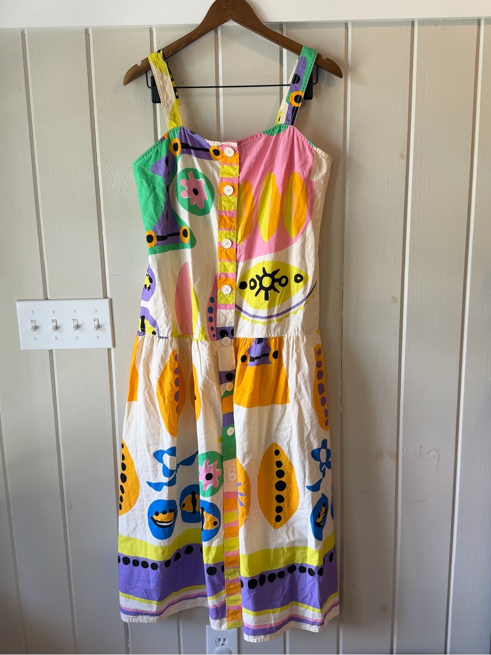 Zara Bright Abstract Print Midi Dress — Yellow, Pink, Purple, Green, Blue, White